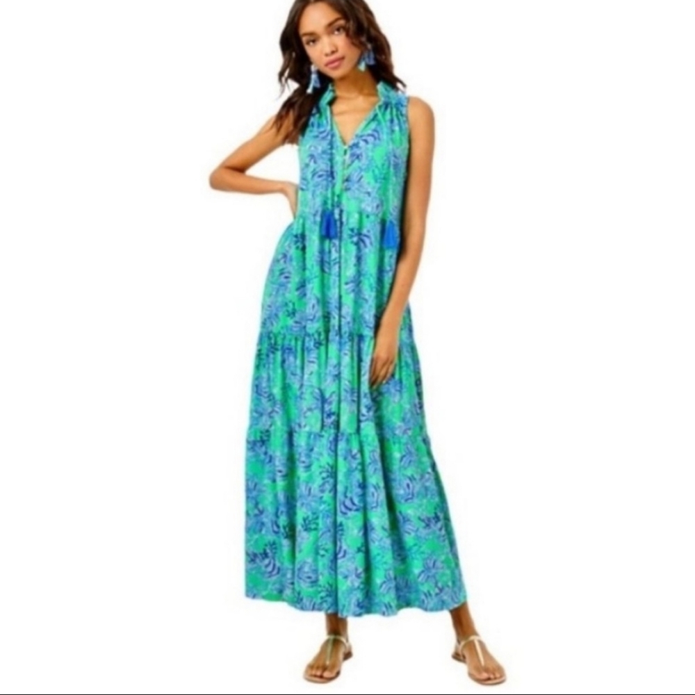 Lilly Pulitzer Cabana Green Keepin it Reel Malone Maxi Dress NWT sz Large